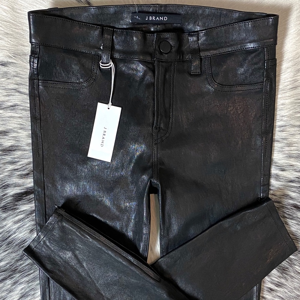 J BRAND L8001 MID RISE LEATHER SKINNY NOIR SZ 28